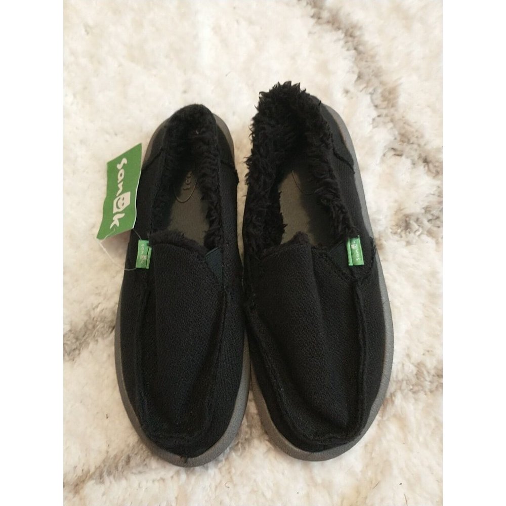 NWT Women's Sanuk Donna Hemp Chill Soft Fur Lined Black Size 5 - Picture 4 of 7